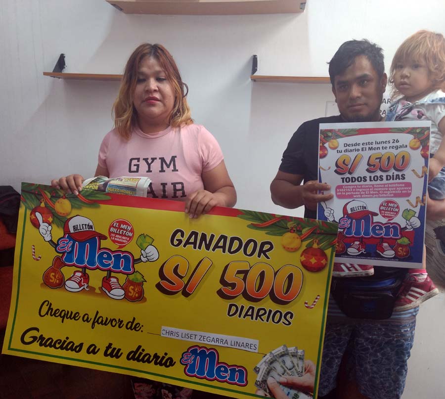Entrega premio 500 soles del 26-11-2018 a Chris Zegarra Linares, identificada con DNI 44862190