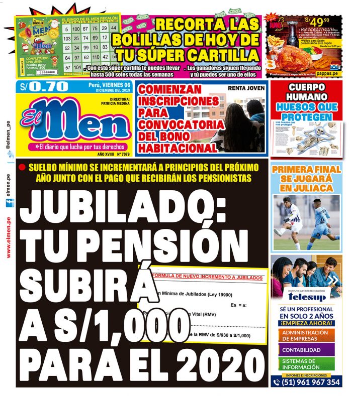Portada impresa – Diario El Men (05/12/2019)