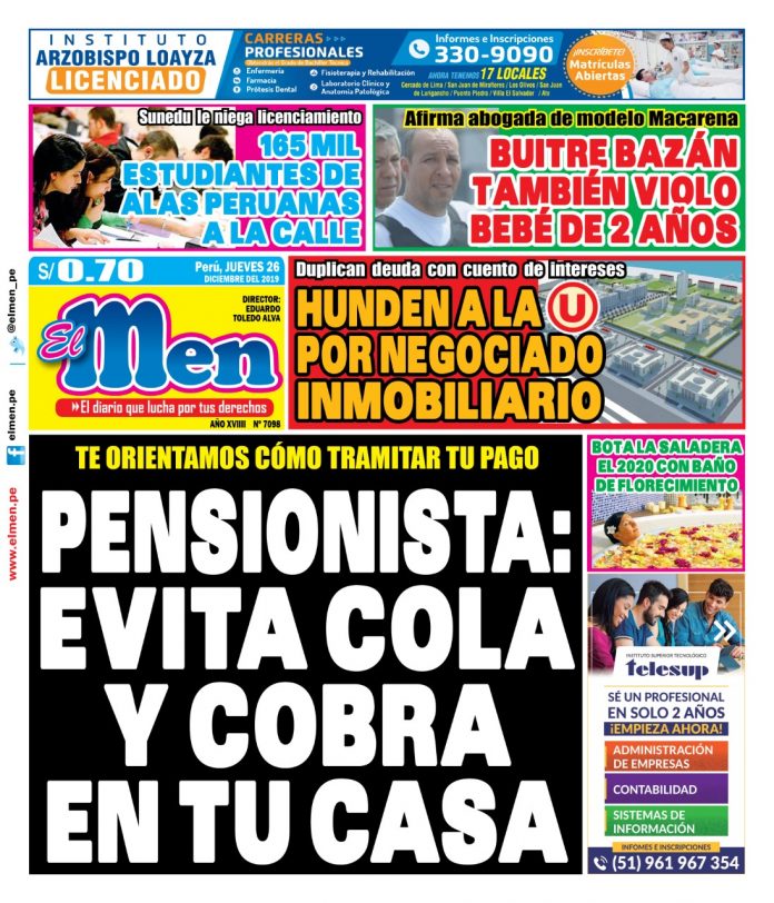 WhatsApp Portada impresa – Diario El Men (26/12/2019)2019-12-25 at 8.35.03 PM