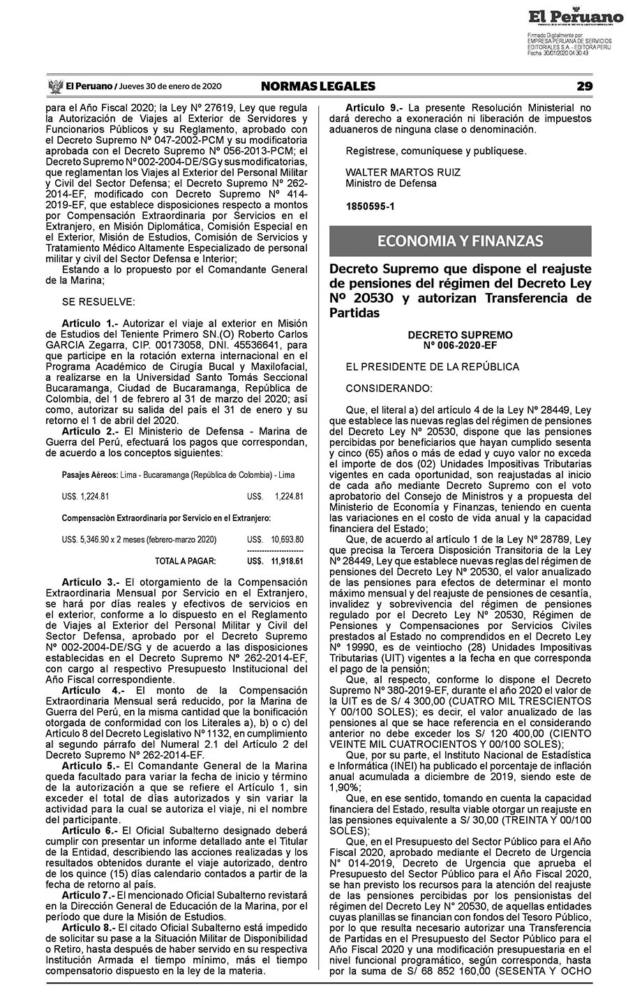 Decreto Supremo 006-2020-EF