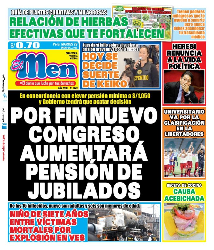 Portada impresa – Diario El Men (28/01/2020)