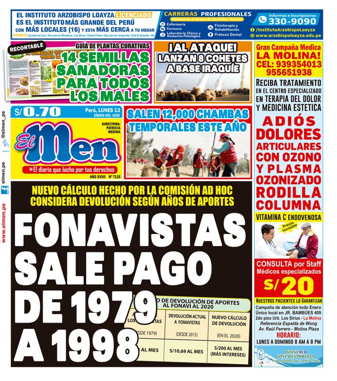 Portada impresa – Diario El Men (13/01/2020)