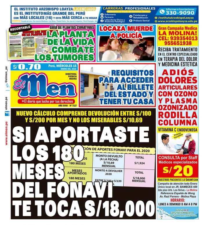 Portada impresa – Diario El Men (15-01-2020)