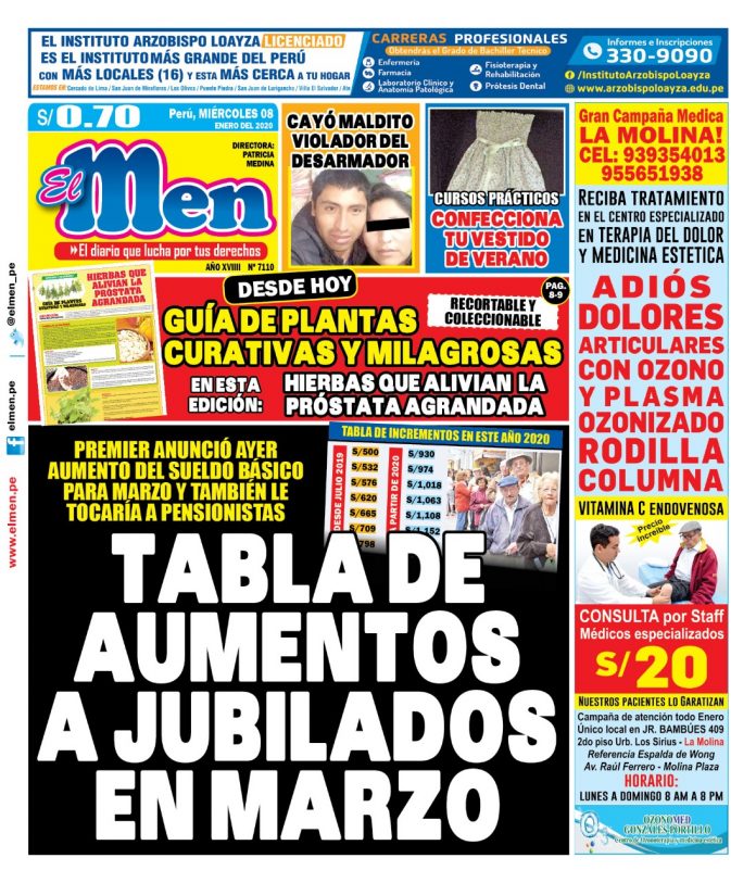 Portada impresa – Diario El Men (08/01/2020)