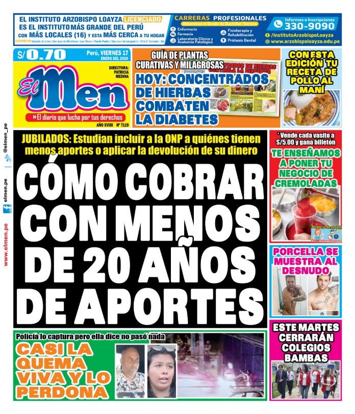 Portada impresa – Diario El Men (17/01/2020)