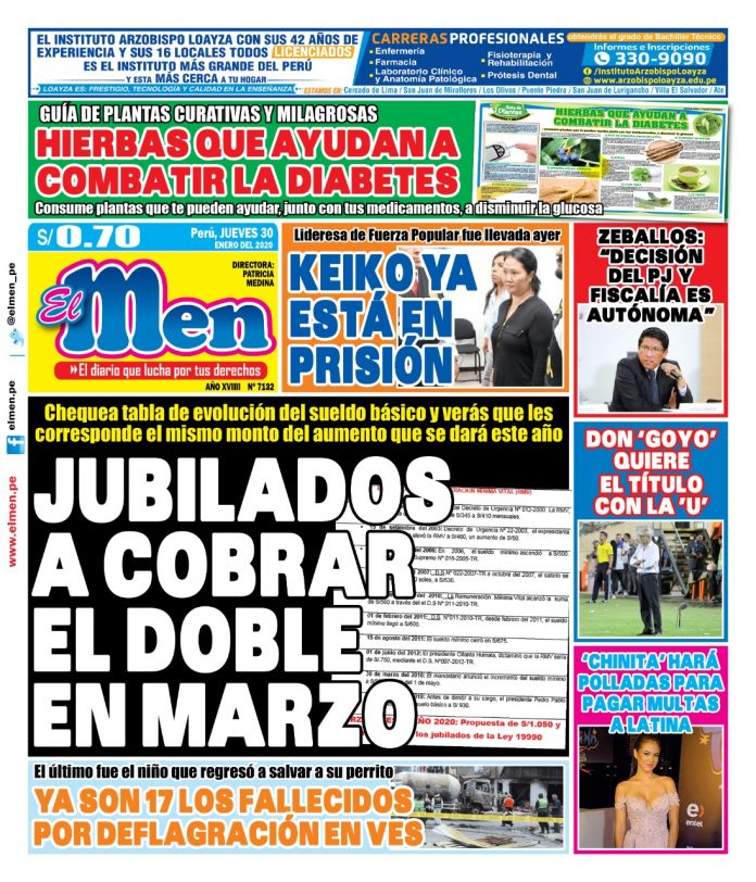 Portada impresa – Diario El Men (30/01/2020)