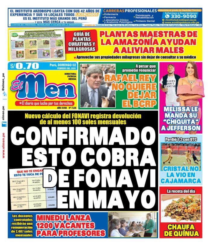 Portada impresa – Diario El Men (02/02/2020)