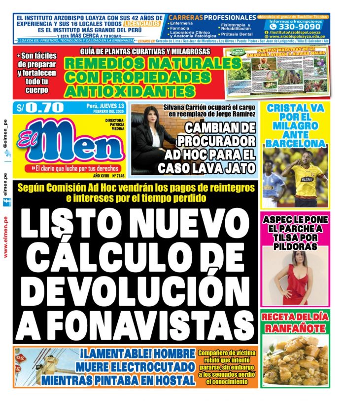 Portada impresa – Diario El Men (13/02/2020)