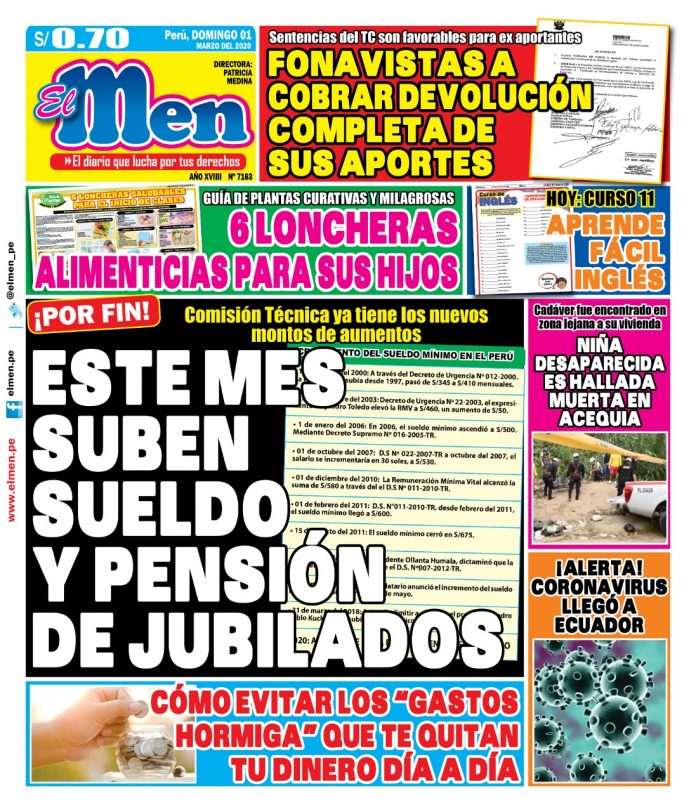 Portada impresa – Diario El Men (01/03/2020)