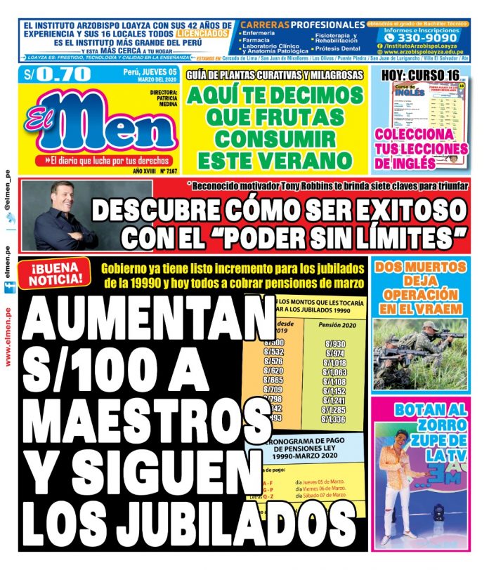 Portada impresa – Diario El Men (05/03/2020)