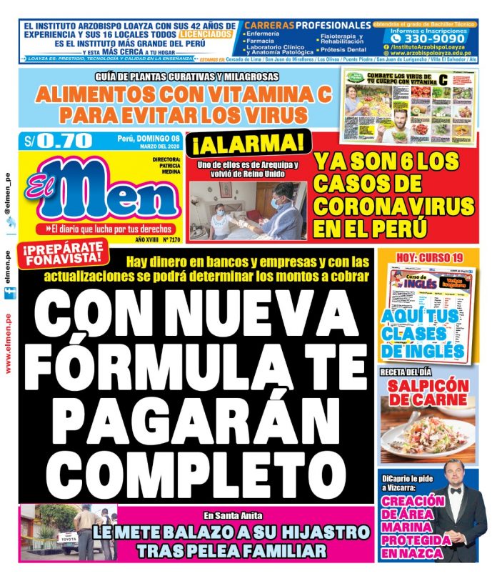 Portada impresa – Diario El Men (08/03/2020)