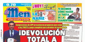 Portada impresa – Diario El Men (05/05/2020)