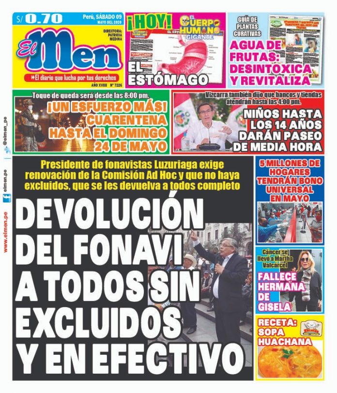 Portada impresa – Diario El Men (09/05/2020)
