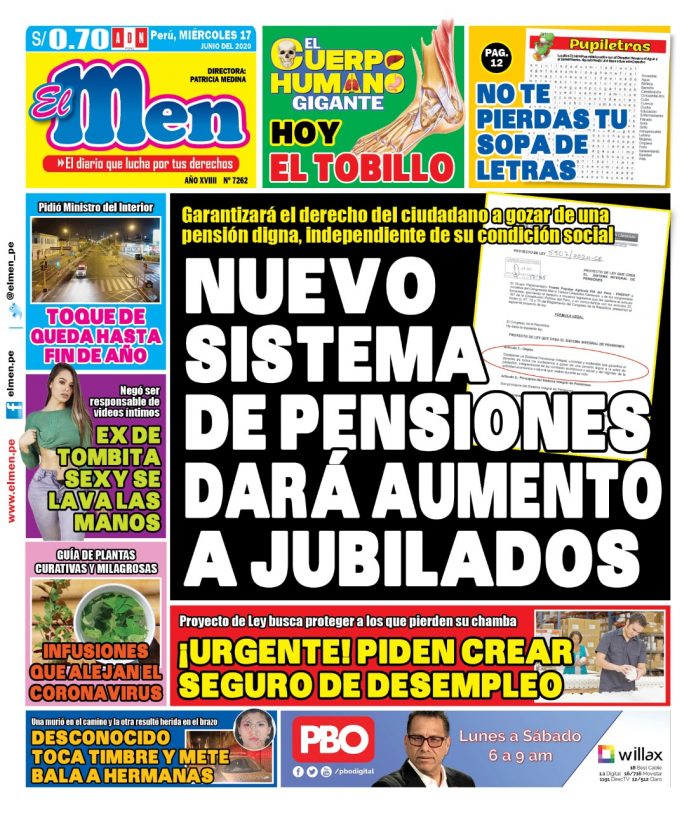 Portada impresa – Diario El Men (17/06/2020)