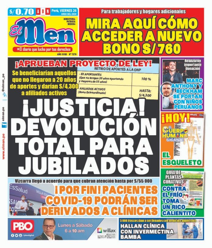 Portada impresa – Diario El Men (26/06/2020)