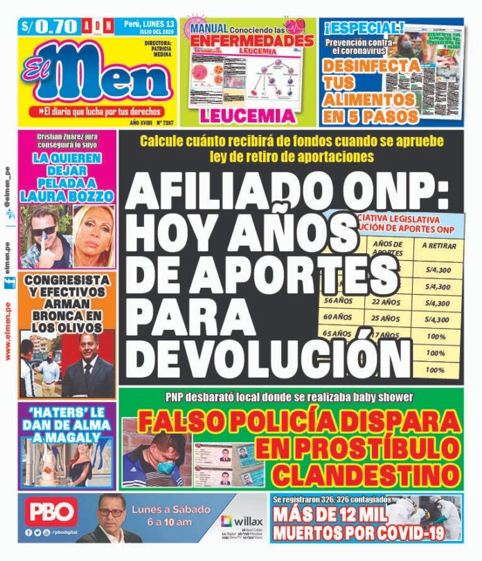 Portada impresa – Diario El Men (13/07/2020)