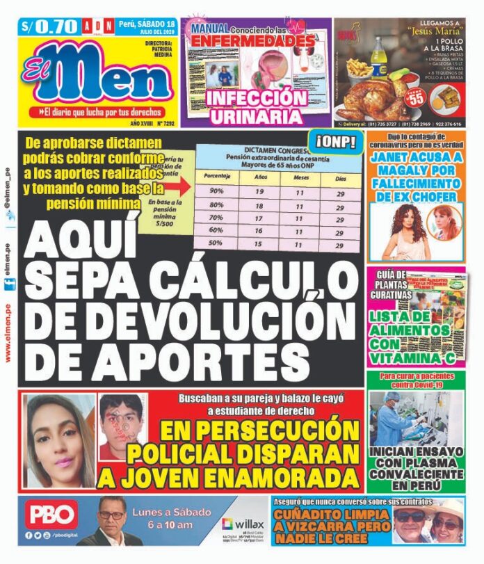 Portada impresa – Diario El Men (18/07/2020)