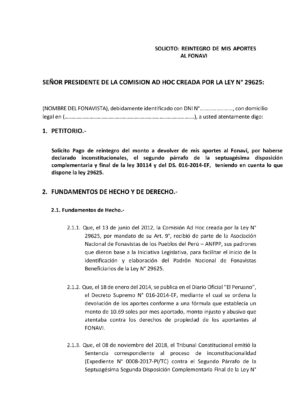 Solicitud reintegro de aportes al Fonavi