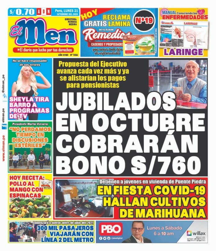 Portada impresa – Diario El Men (21/09/2020)