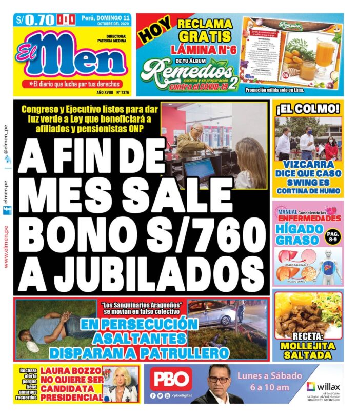 Portada impresa – Diario El Men (11/10/2020)