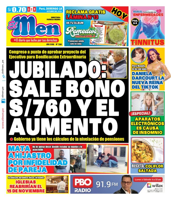 Portada impresa – Diario El Men (18/10/2020)