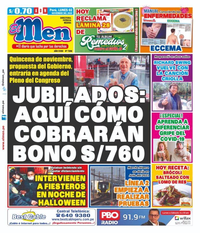 Portada impresa – Diario El Men (02/11/2020)