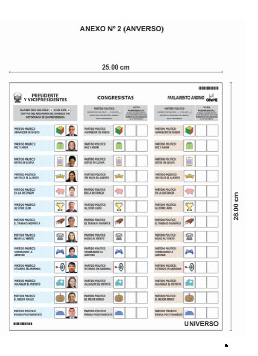 Cédula de sufragio para elecciones del 2021