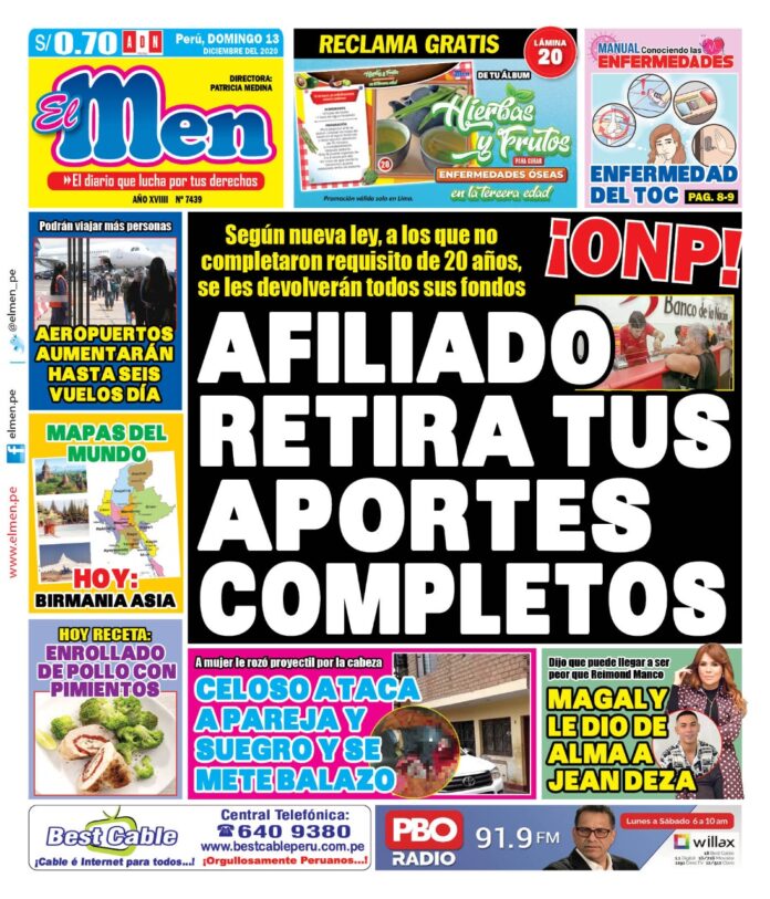Portada impresa – Diario El Men (13/12/2020)