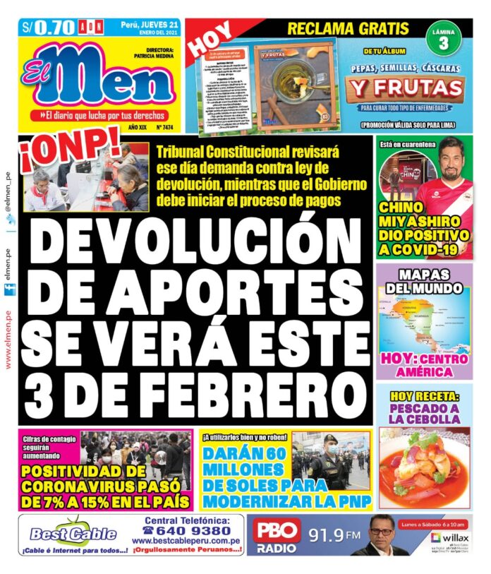 Portada impresa – Diario El Men (21/01/2020)