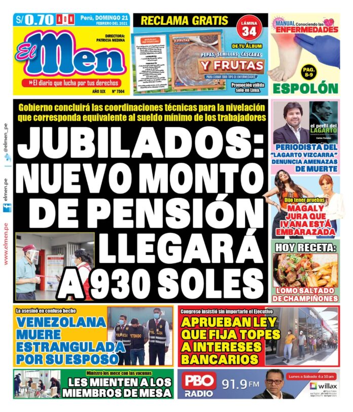 Portada impresa – Diario El Men (21/02/2020)