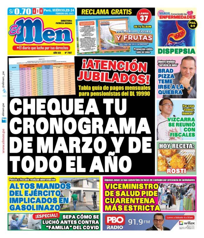 Portada impresa – Diario El Men (24/02/2020)
