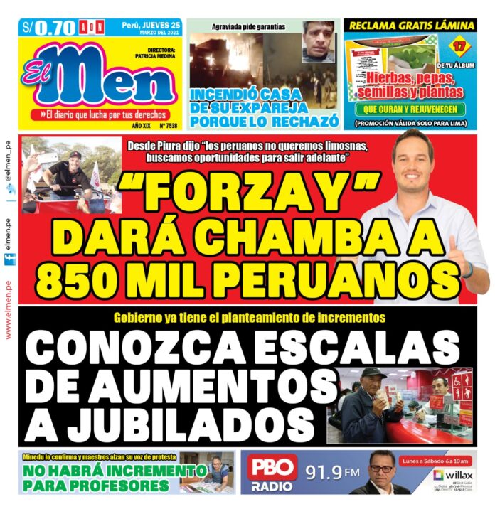 Portada impresa – Diario El Men (25/03/2020)