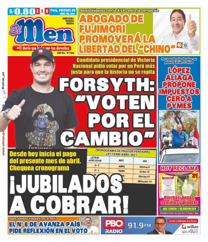 Portada impresa – Diario El Men (09/04/2020)