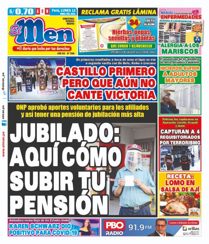 Portada impresa – Diario El Men (12/04/2020)