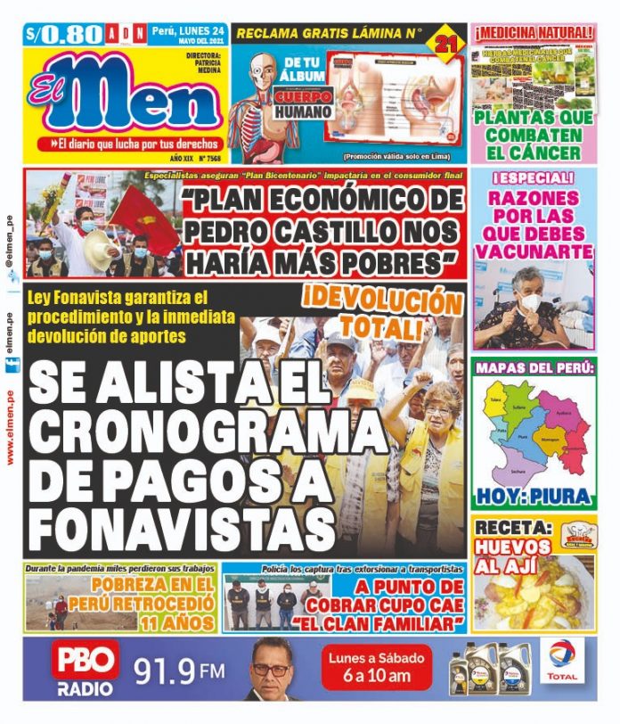 Portada impresa – Diario El Men (24/05/2020)