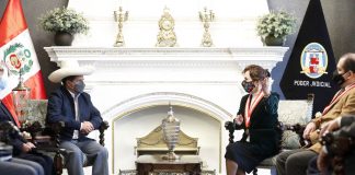 El presidente de la República, Pedro Castillo Terrones, sostuvo una reunión de trabajo con la presidenta del Poder Judicial, Elvia Barrios