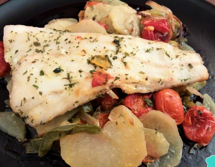 Pescado al horno con verduras