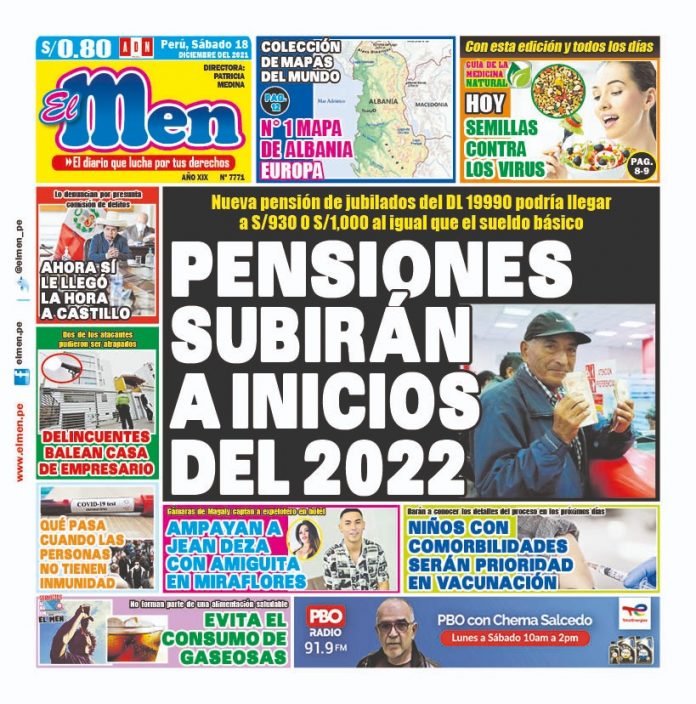 Portada impresa – Diario El Men (18/12/2020)