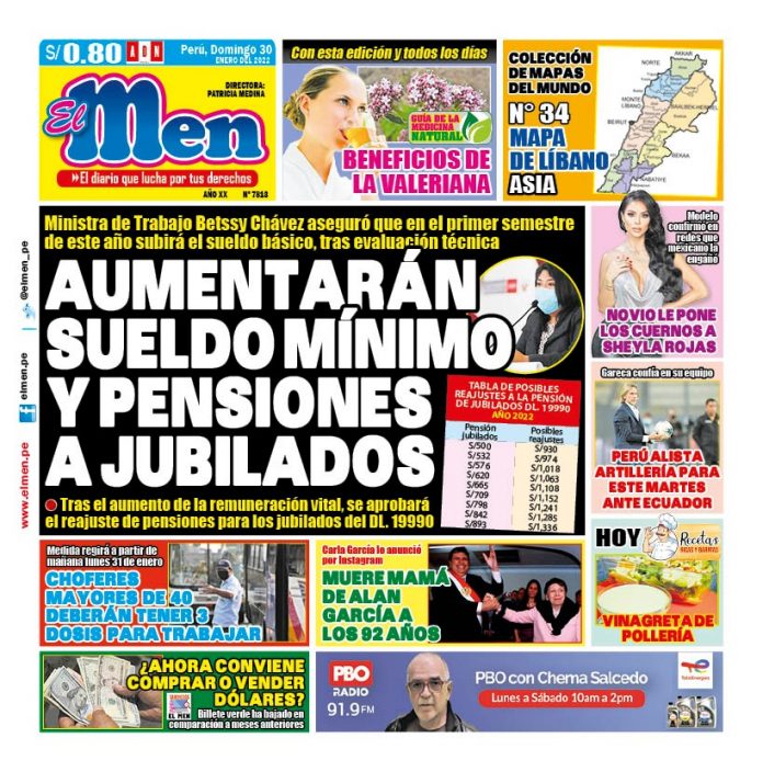 Portada impresa – Diario El Men (30/01/2022)