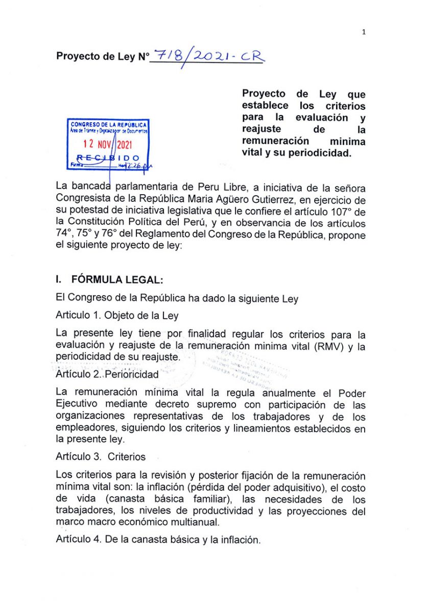 Propuesta legislativa, N° 718-2021-CR 