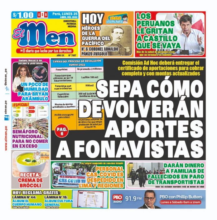 Portada impresa – Diario El Men (25/04/2022)