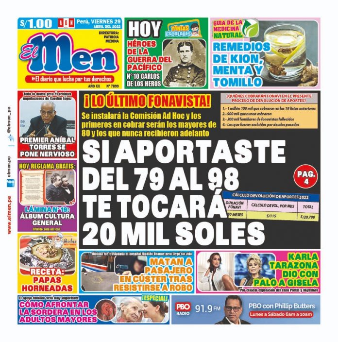 Portada impresa – Diario El Men (29/04/2022)