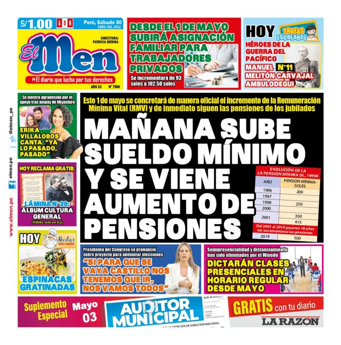 Portada impresa – Diario El Men (30/04/2022)