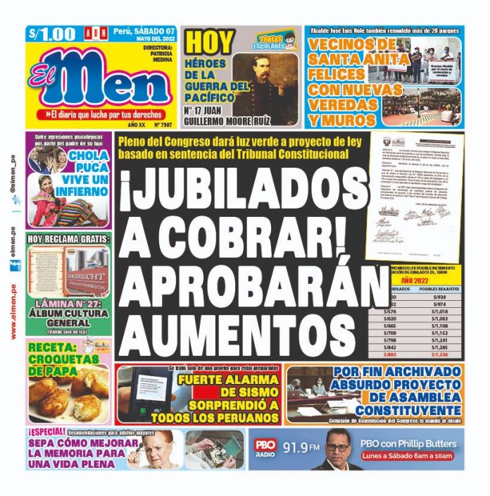 Portada impresa – Diario El Men (07/05/2022)