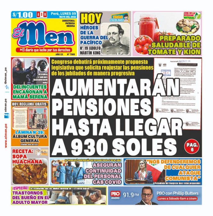 Portada impresa – Diario El Men (09/05/2022)