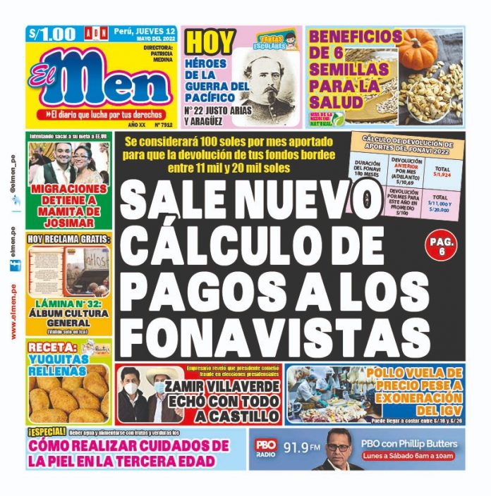 Portada impresa – Diario El Men (12/05/2022)