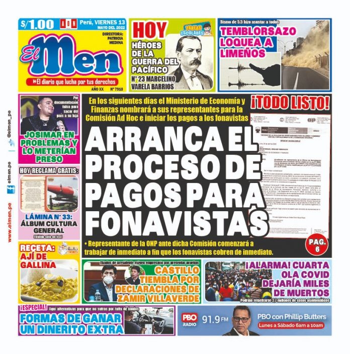 Portada impresa – Diario El Men (13/05/2022)