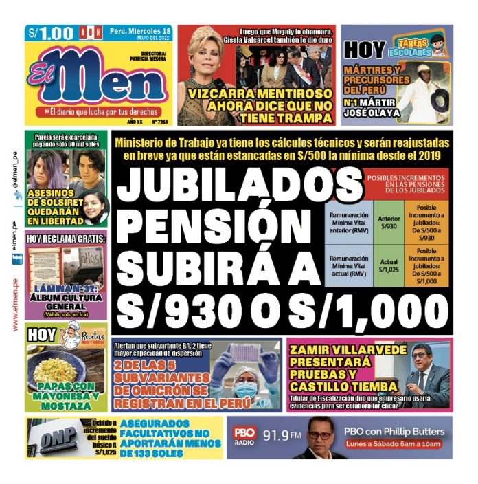 Portada impresa – Diario El Men (18/05/2022)