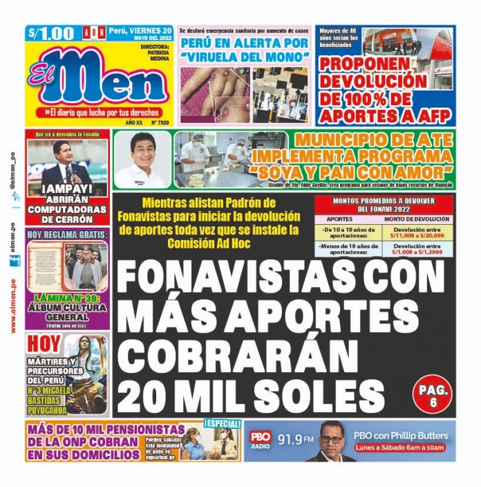 Portada impresa – Diario El Men (20/05/2022)