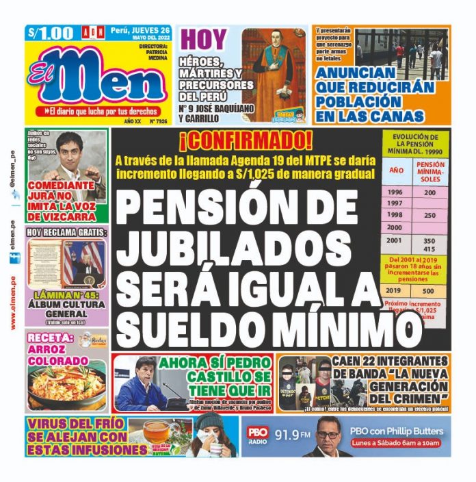 Portada impresa – Diario El Men 26-05-2022 Portada impresa – Diario El Men (26/05/2022)